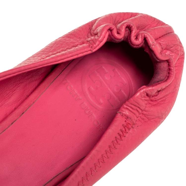 مملوكة مسبقًا Tory Burch Pink Leather Reva Scrunch Ballet Flats Size 38 