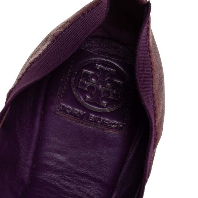 Pre Owned Tory Burch Purple Leather Scrunch  Ballet Flats Size 40