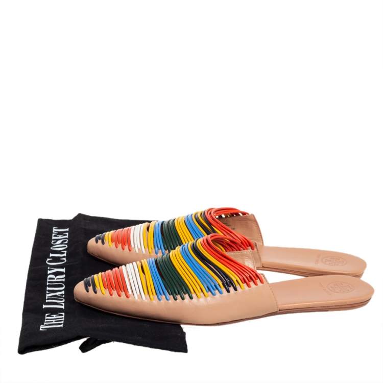 Pre Owned Tory Burch Multicolor Leather Sienna Mule Sandals Size 39