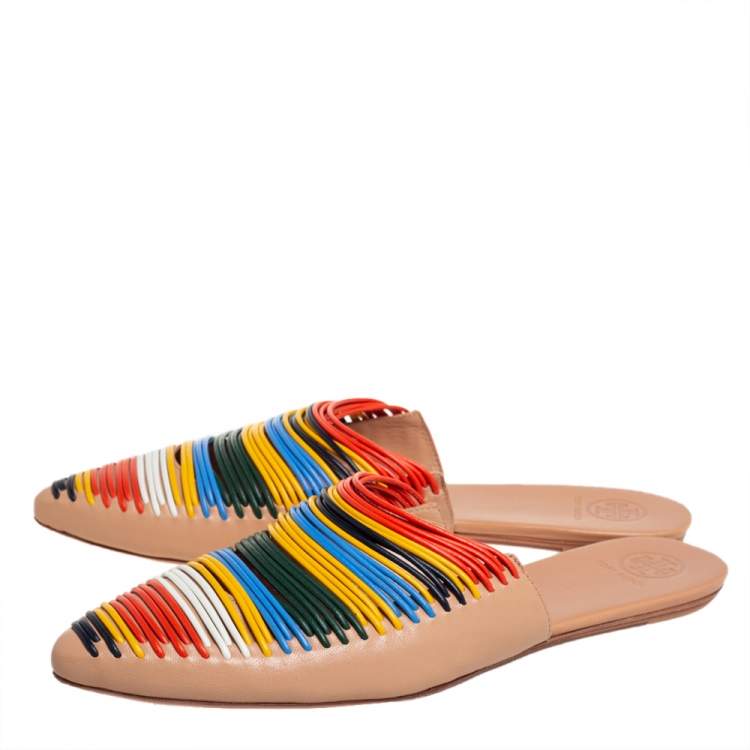 Pre Owned Tory Burch Multicolor Leather Sienna Mule Sandals Size 39