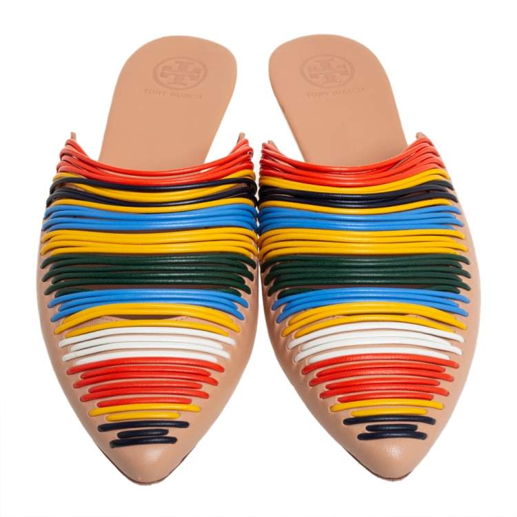 Pre Owned Tory Burch Multicolor Leather Sienna Mule Sandals Size 39