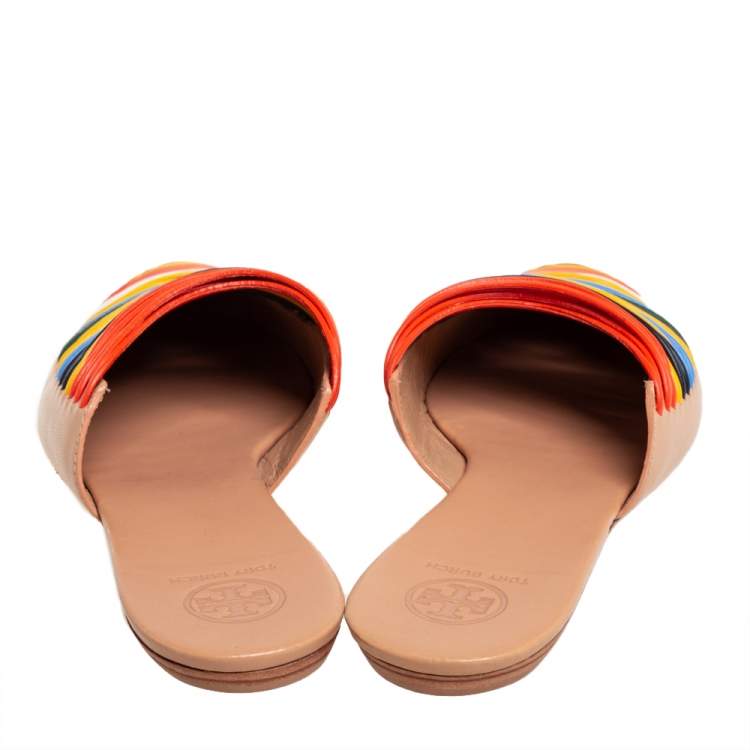Pre Owned Tory Burch Multicolor Leather Sienna Mule Sandals Size 39