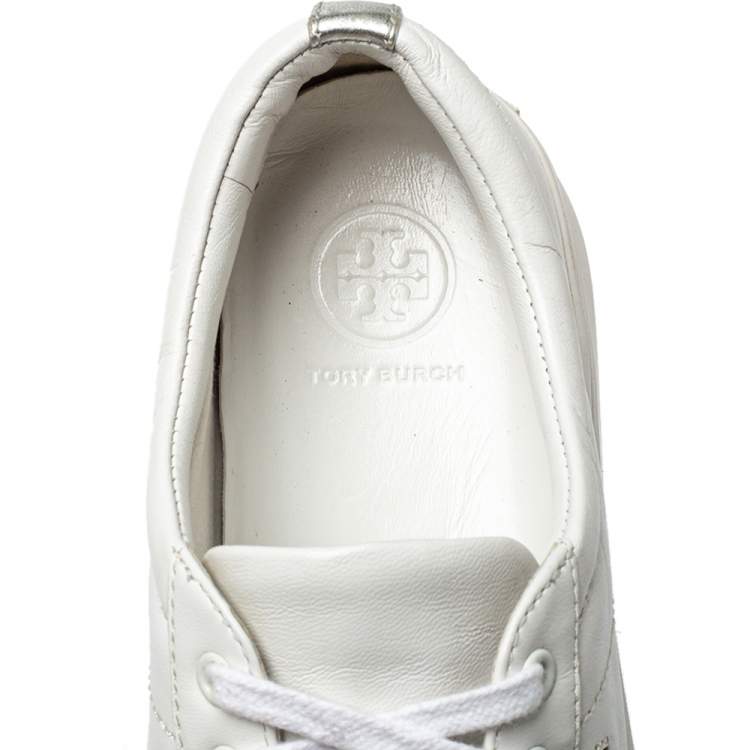 Pre Owned Tory Burch White Leather Chace Low Top Sneakers Size 36
