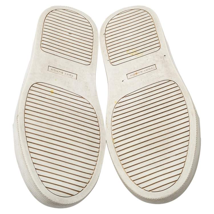 Pre Owned Tory Burch White Leather Chace Low Top Sneakers Size 36