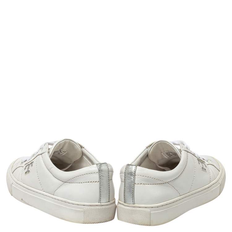 Pre Owned Tory Burch White Leather Chace Low Top Sneakers Size 36