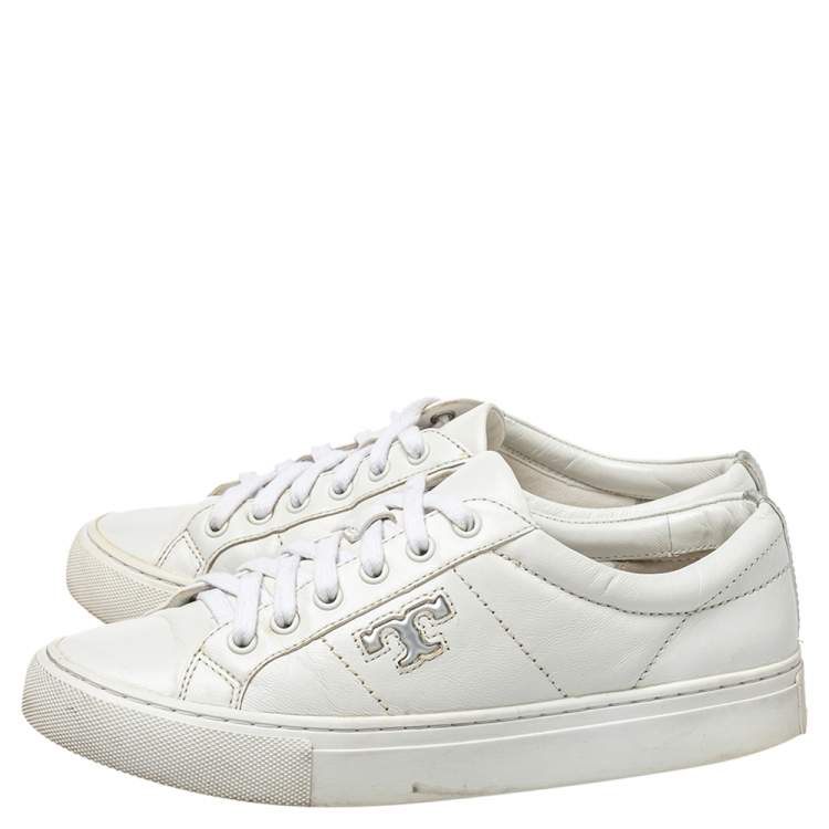 Pre Owned Tory Burch White Leather Chace Low Top Sneakers Size 36