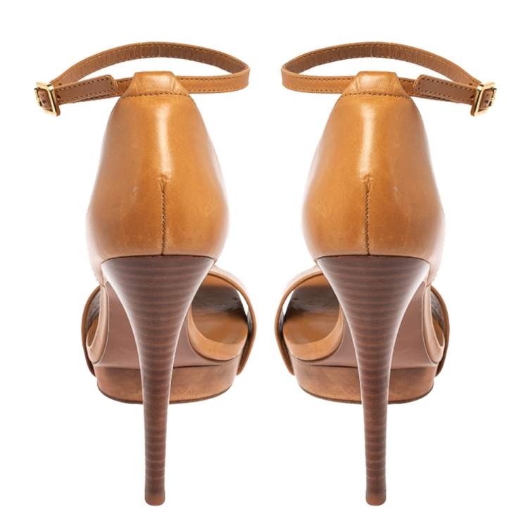 Pre Owned Tory Burch Brown Leather Ankle Strap Sandals Size 38