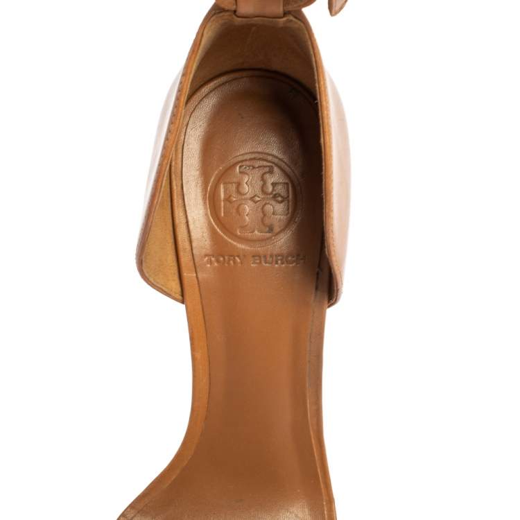 Pre Owned Tory Burch Brown Leather Ankle Strap Sandals Size 38