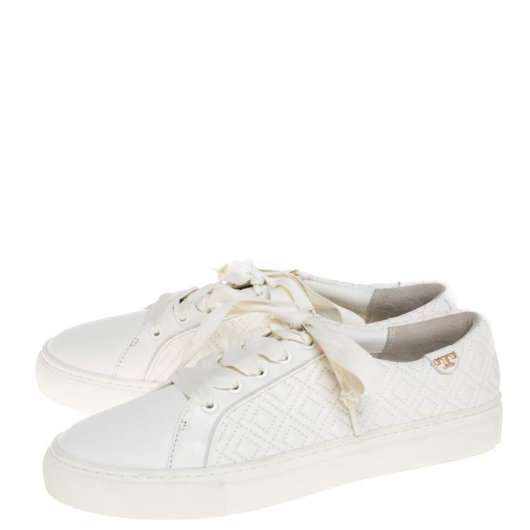 Pre Owned Tory Burch White Marion Quilted Leather Low Top Sneakers Size 38