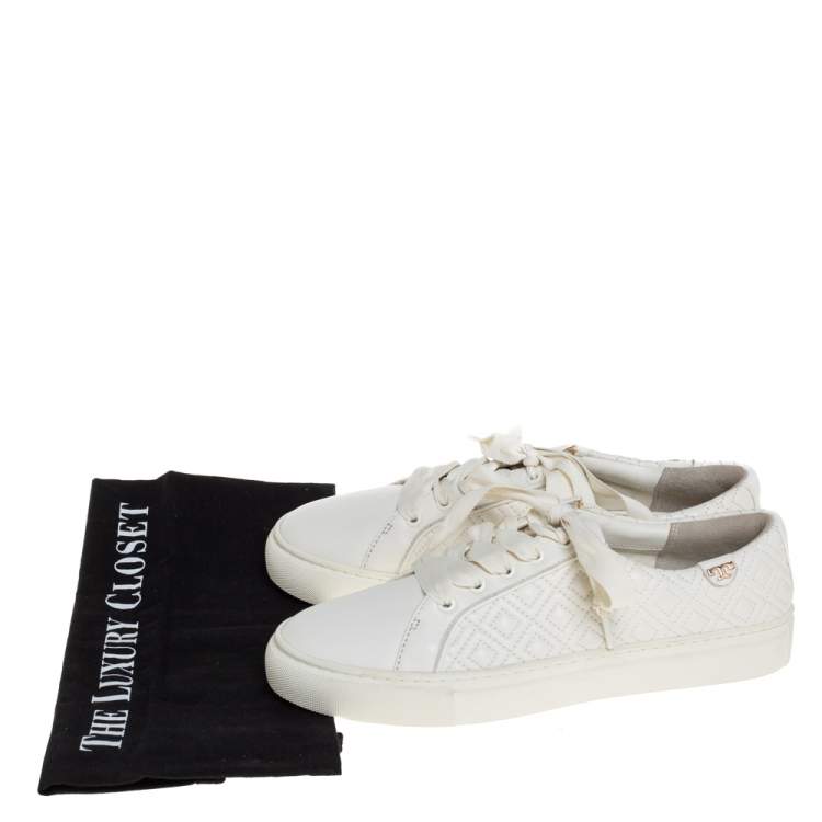 Pre Owned Tory Burch White Marion Quilted Leather Low Top Sneakers Size 38