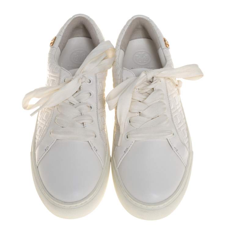 Pre Owned Tory Burch White Marion Quilted Leather Low Top Sneakers Size 38
