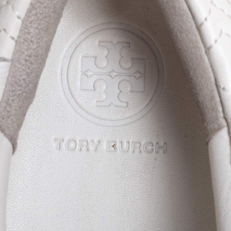 Pre Owned Tory Burch White Marion Quilted Leather Low Top Sneakers Size 38
