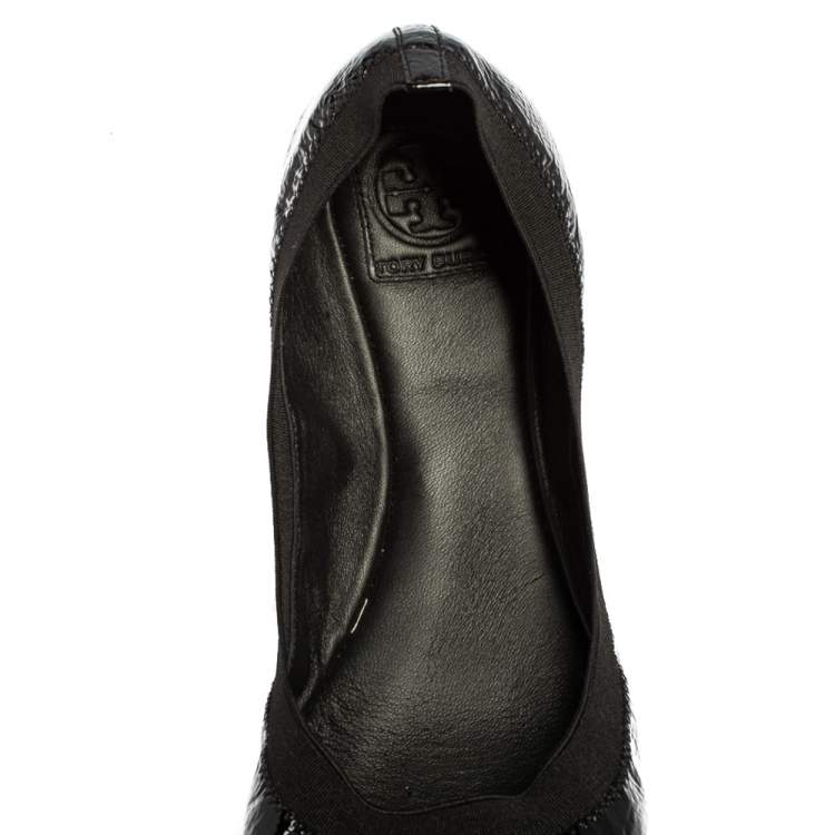 Pre Owned Tory Burch Black Patent Leather Scrunch Flats Size 41