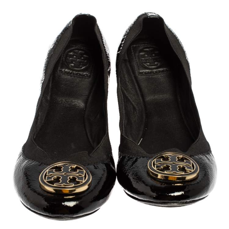 Pre Owned Tory Burch Black Patent Leather Scrunch Flats Size 41