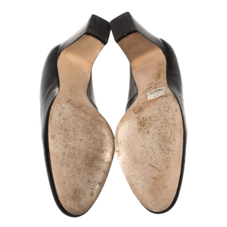 Pre Owned Tory Burch Black Leather Raleigh Block Heel Pumps Size 40