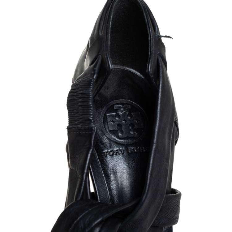 Pre Owned Tory Burch Black Leather Criss Cross Ankle Wrap Sandals Size 39.5