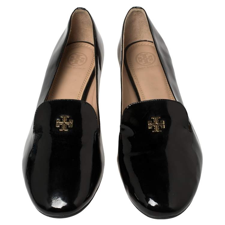 Pre Owned Tory Burch Black Patent Leather Smoking Slippers Size 40.5