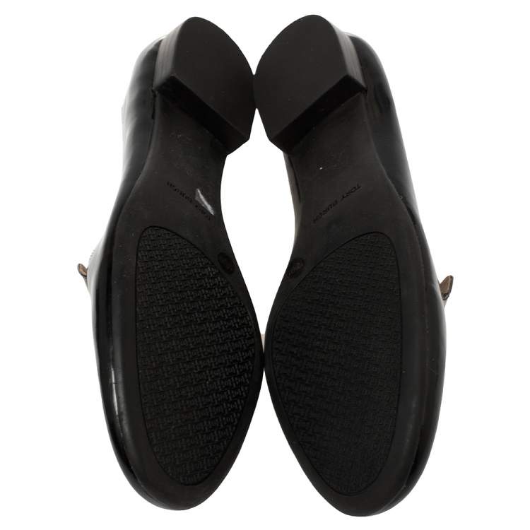 Pre Owned Tory Burch Black Patent Leather Smoking Slippers Size 40.5