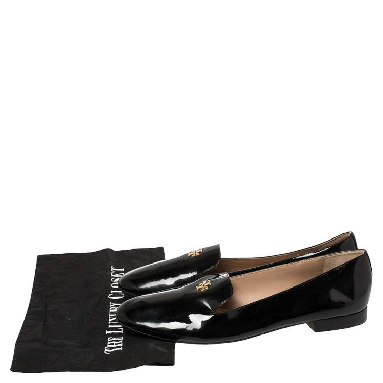 Pre Owned Tory Burch Black Patent Leather Smoking Slippers Size 40.5