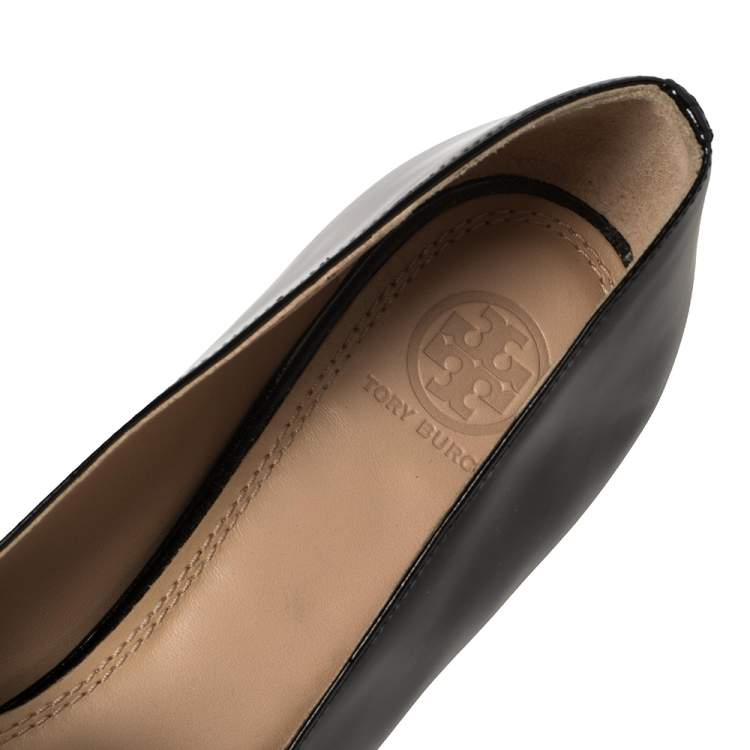 Pre Owned Tory Burch Black Patent Leather Smoking Slippers Size 40.5