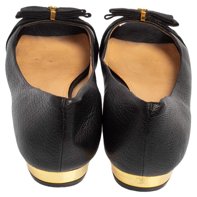 Pre Owned Tory Burch Black Leather Peep Toe Bow Flats Size 39