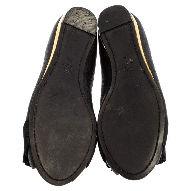 Pre Owned Tory Burch Black Leather Peep Toe Bow Flats Size 39