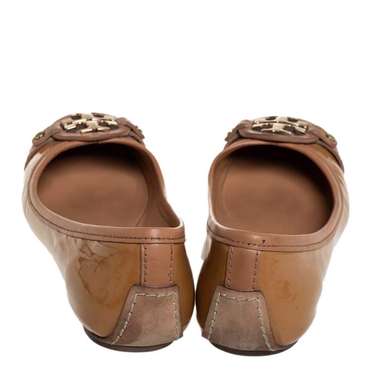Pre Owned Tory Burch Beige Patent Leather Aaden Ballet Flats Size 37.5