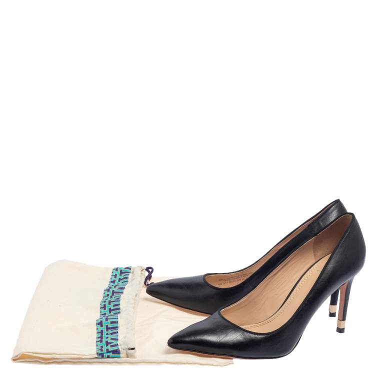 Pre Owned Tory Burch Black Leather Pointed Toe Pumps Size 39