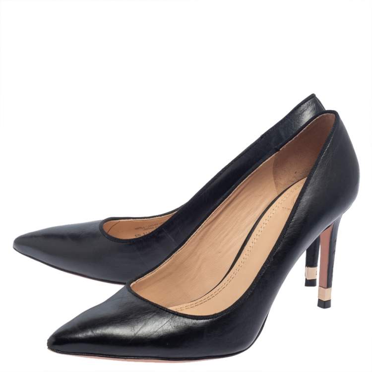 Pre Owned Tory Burch Black Leather Pointed Toe Pumps Size 39