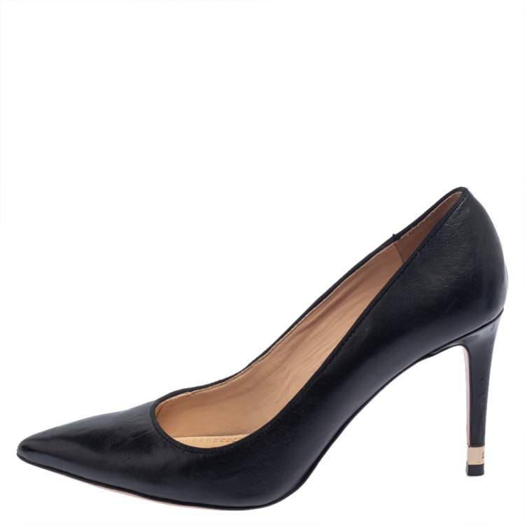 Pre Owned Tory Burch Black Leather Pointed Toe Pumps Size 39