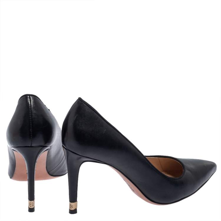 Pre Owned Tory Burch Black Leather Pointed Toe Pumps Size 39