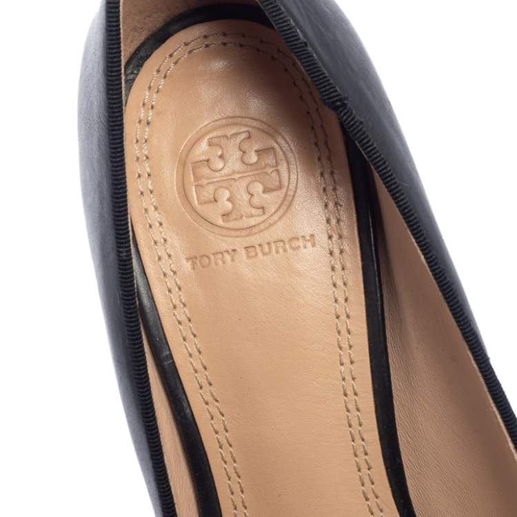 Pre Owned Tory Burch Black Leather Pointed Toe Pumps Size 39
