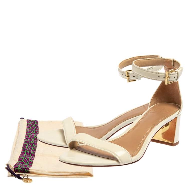 Pre Owned Tory Burch Off White Leather Ankle Strap Sandals Size 38