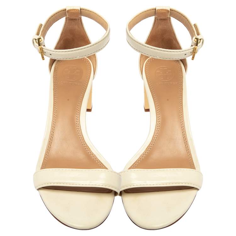 Pre Owned Tory Burch Off White Leather Ankle Strap Sandals Size 38