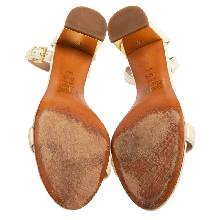 Pre Owned Tory Burch Off White Leather Ankle Strap Sandals Size 38