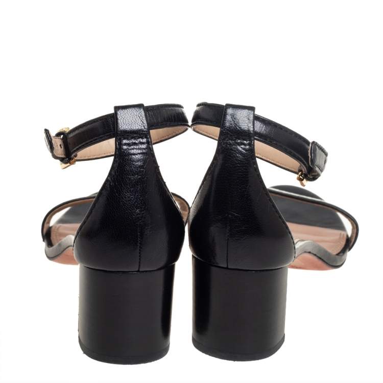 Pre Owned Tory Burch Black Leather Block Heel Ankle Strap Sandals Size 38