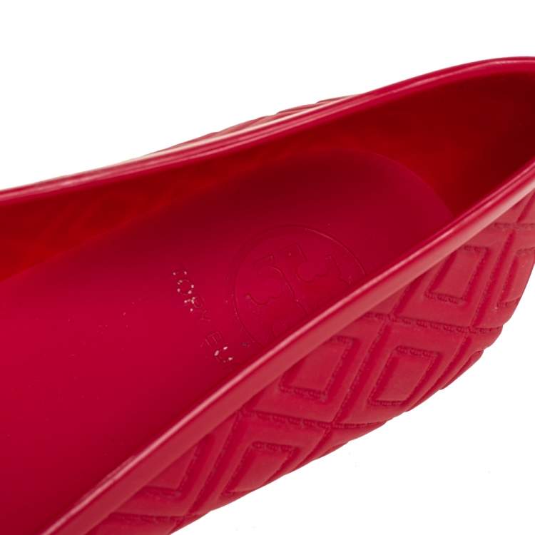 Pre Owned Tory Burch Red Rubber Bow Ballet Flats Size 37
