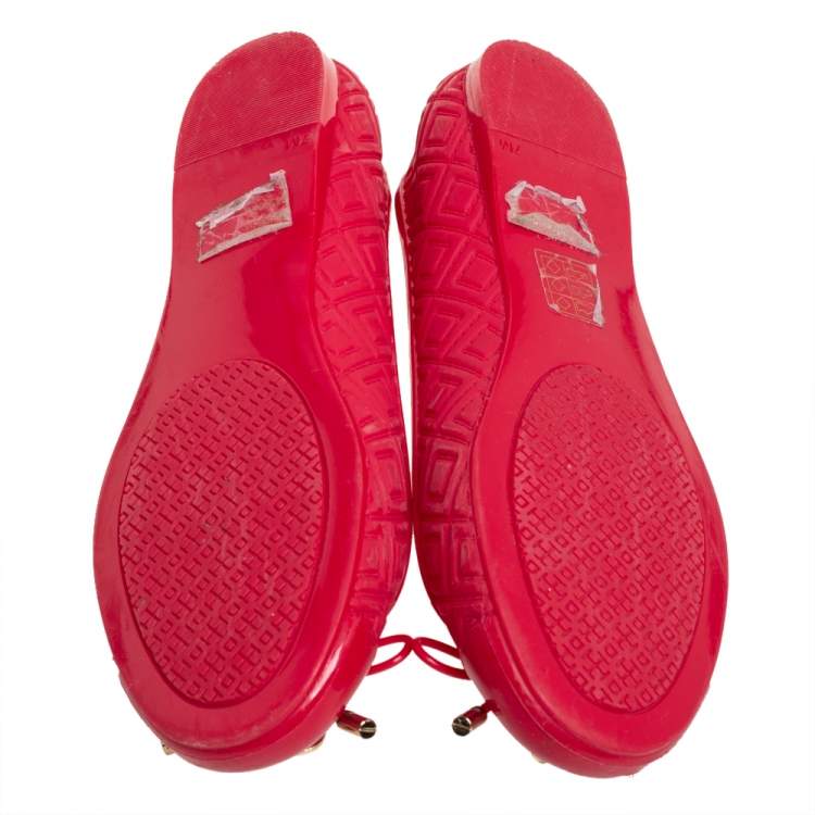 Pre Owned Tory Burch Red Rubber Bow Ballet Flats Size 37