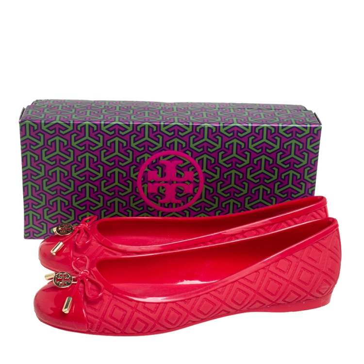 Pre Owned Tory Burch Red Rubber Bow Ballet Flats Size 37