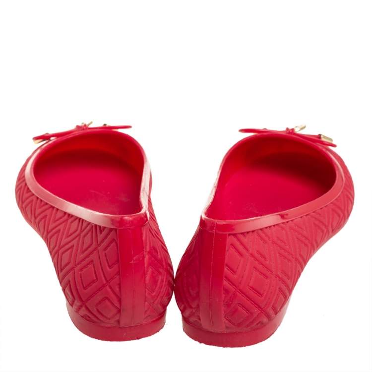 Pre Owned Tory Burch Red Rubber Bow Ballet Flats Size 37