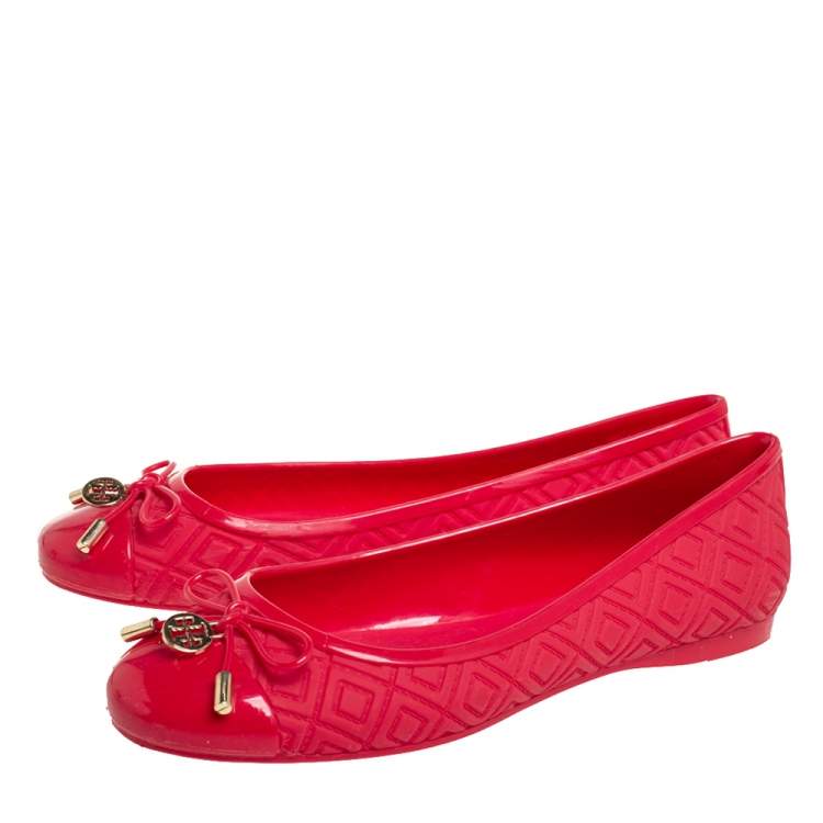 Pre Owned Tory Burch Red Rubber Bow Ballet Flats Size 37
