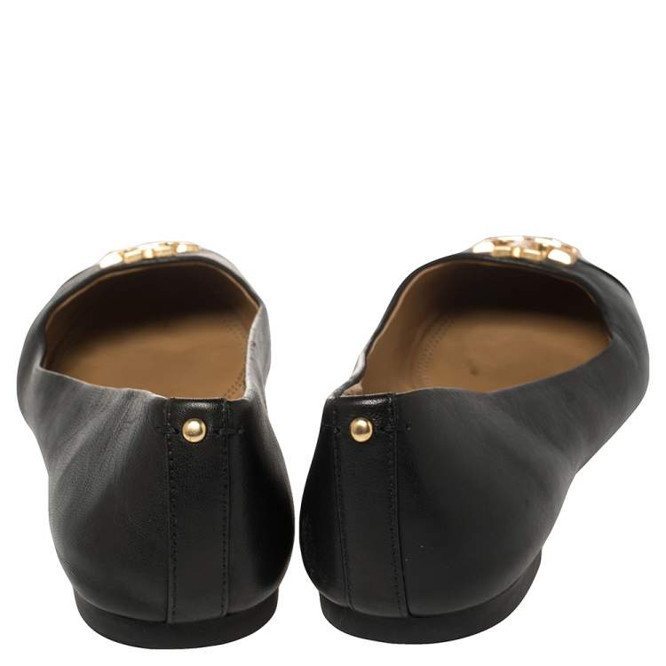 Pre Owned Tory Burch Black Leather and Patent Leather Jolie Ballet Flats Size 37