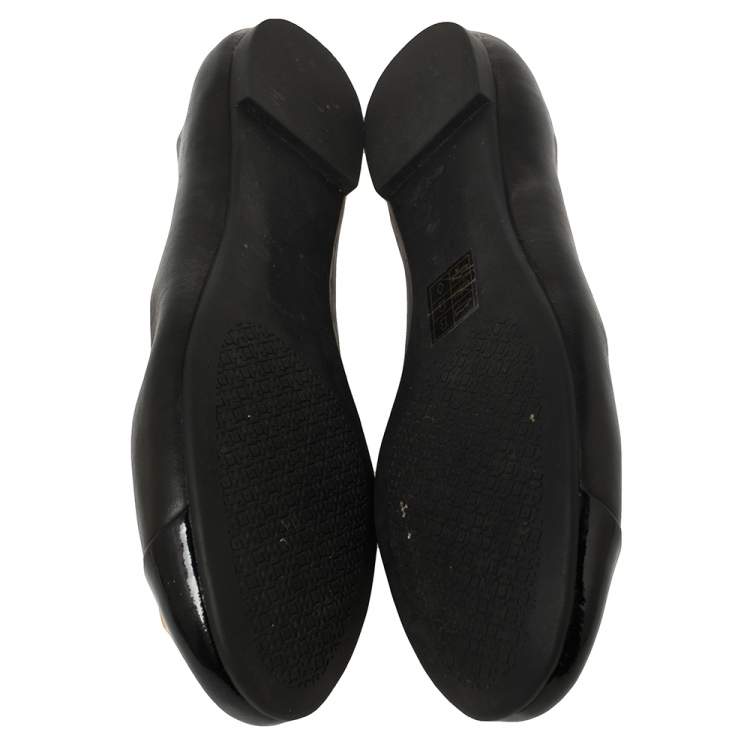 Pre Owned Tory Burch Black Leather and Patent Leather Jolie Ballet Flats Size 37