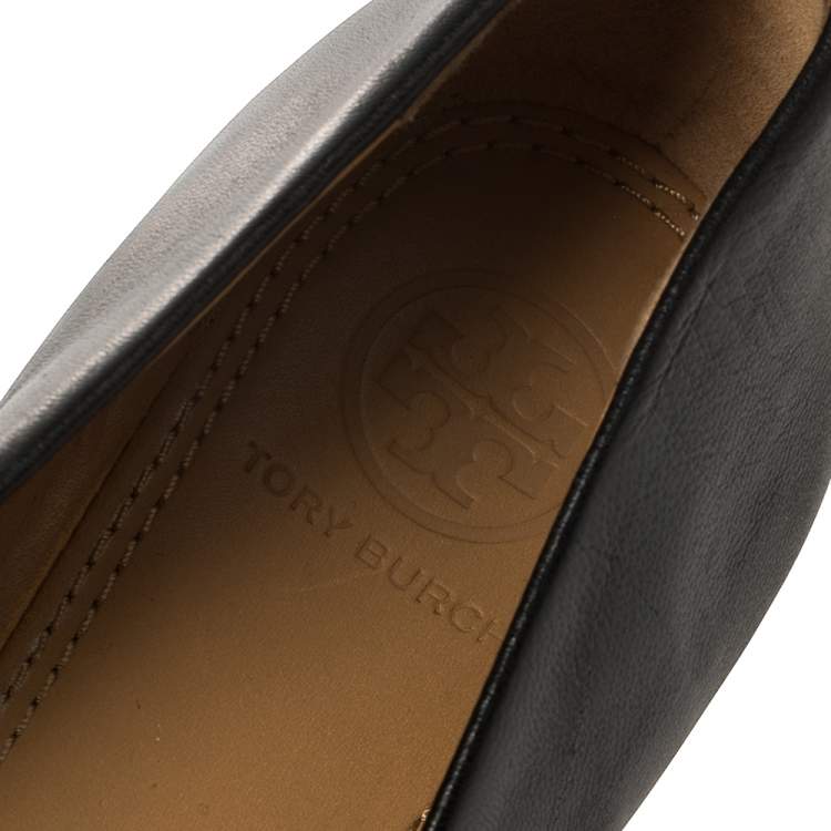 Pre Owned Tory Burch Black Leather and Patent Leather Jolie Ballet Flats Size 37