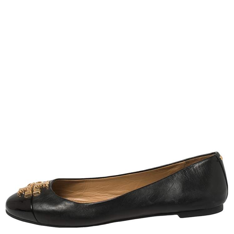 Tory Burch Black Leather and Patent Leather Jolie Ballet Flats Size 37 Tory  Burch | TLC