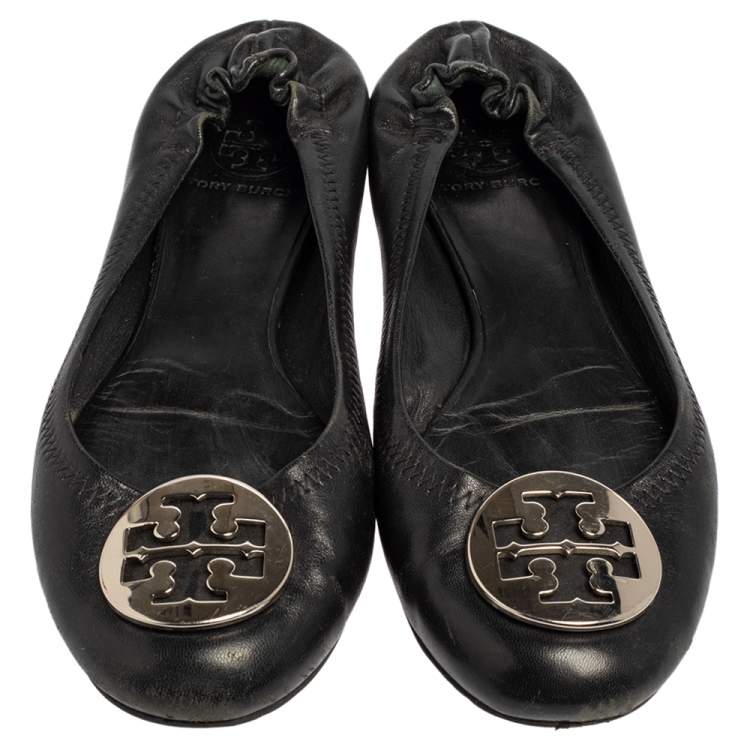 Pre Owned Tory Burch Black Leather Ballet  Flats Size 38