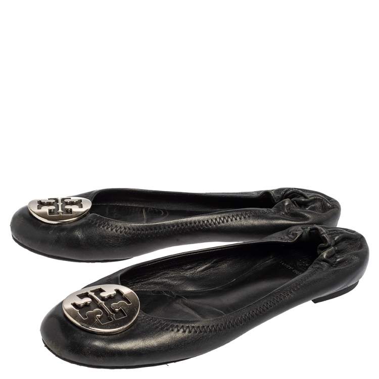 Pre Owned Tory Burch Black Leather Ballet  Flats Size 38