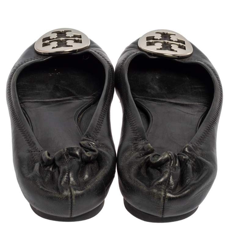 Pre Owned Tory Burch Black Leather Ballet  Flats Size 38