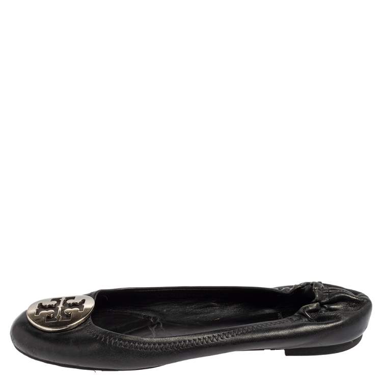 Pre Owned Tory Burch Black Leather Ballet  Flats Size 38