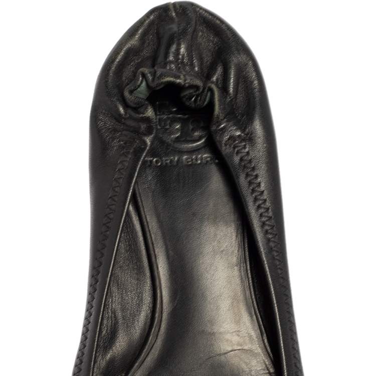 Pre Owned Tory Burch Black Leather Ballet  Flats Size 38